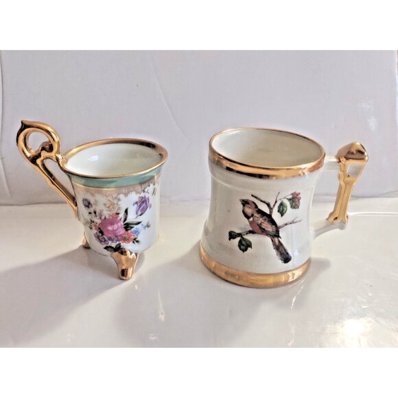 Set of Two Small Hand Painted Gold Gilded Decorative Mugs by Birdland - Picture 15 of 16